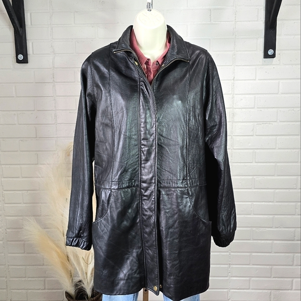 Worthington Lambskin Black Leather Jacket size Medium